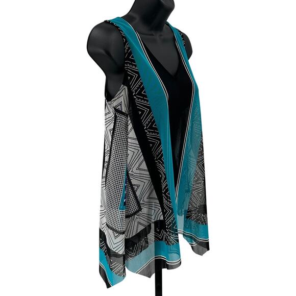 International Concepts Tank Tops Women Sz S Black V-Neck Chiffon Scarf Cardigan - Picture 2 of 6